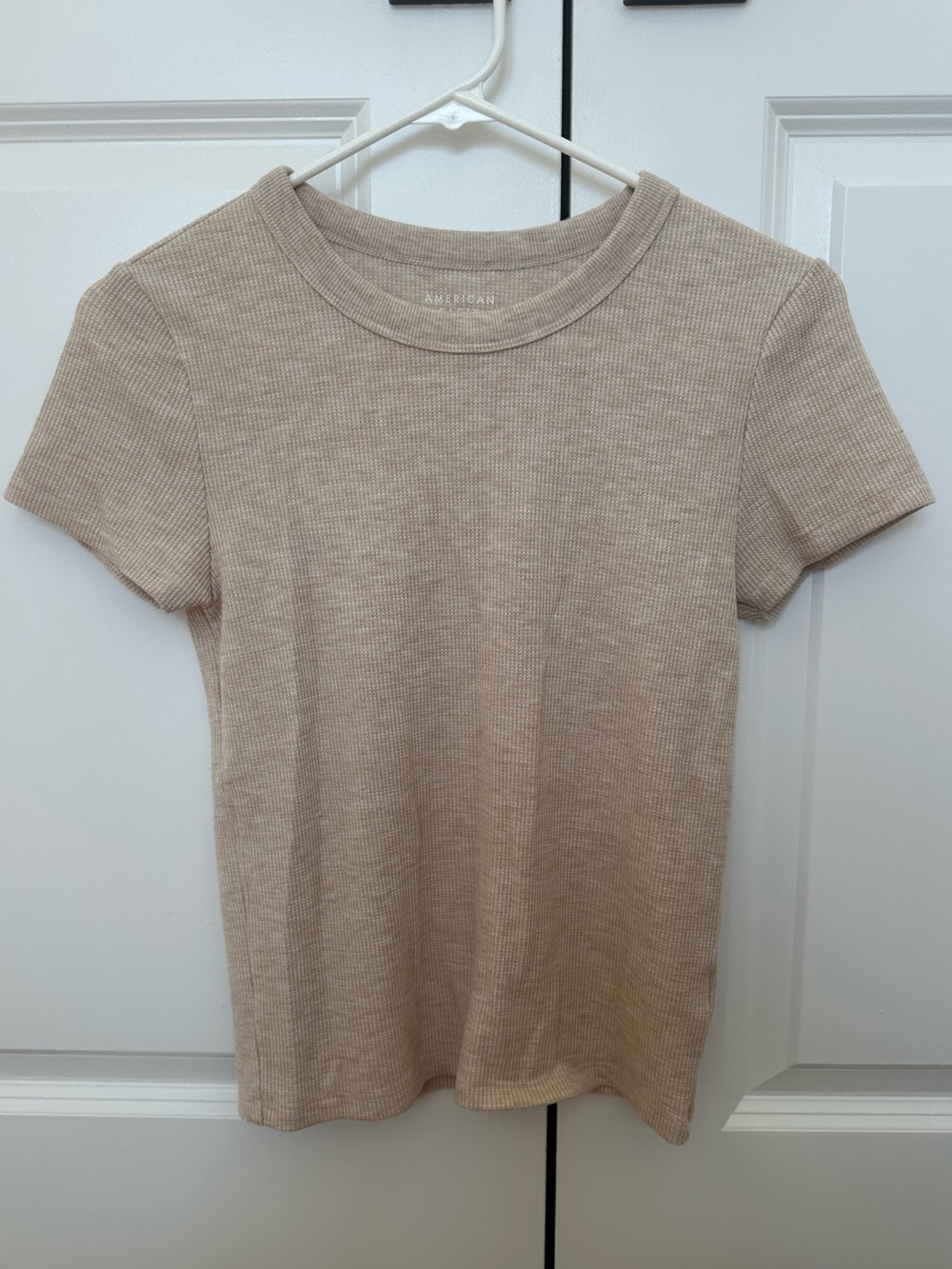 American Eagle beige waffle knit fitted t-shirt